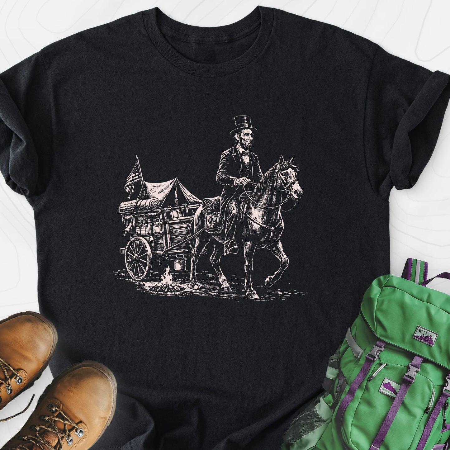 Frontier Wagon Camp Black front print lightweight T-shirt