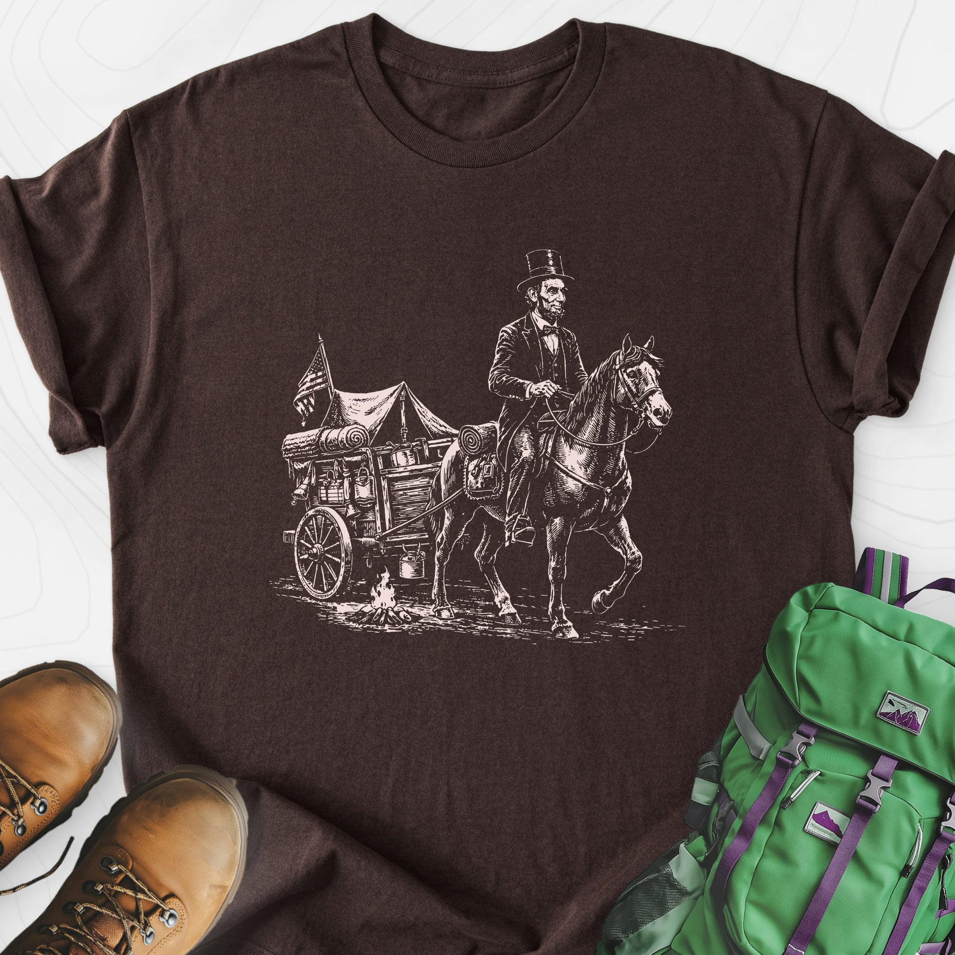 Frontier Wagon Camp Dark Chocolate front print lightweight T-shirt