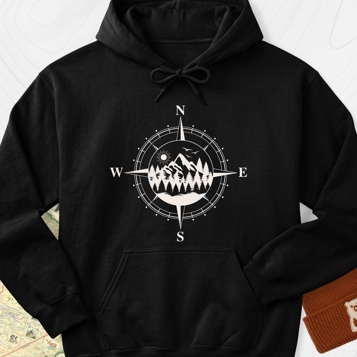 Compass in the Mountains Hoodie - Black