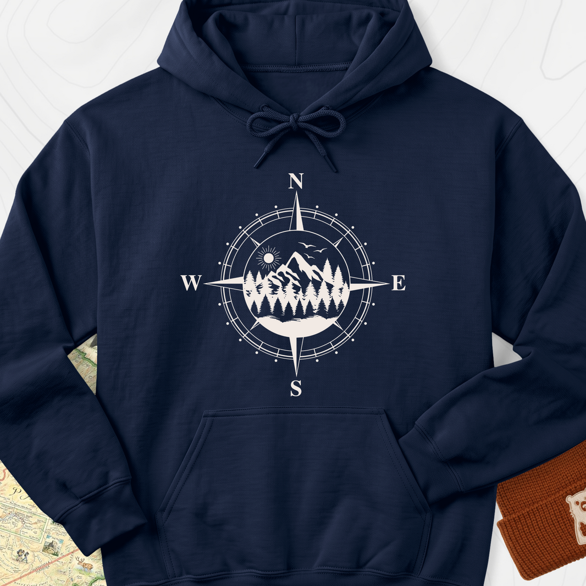 Compass in the Mountains Hoodie - Navy
