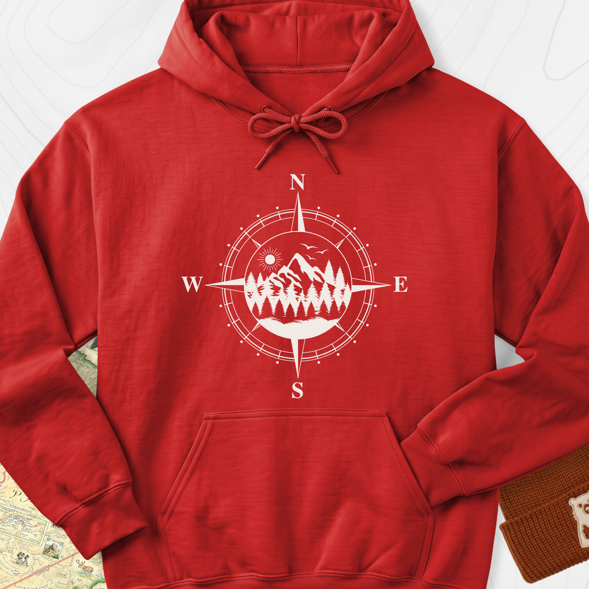 Compass in the Mountains Hoodie - Red