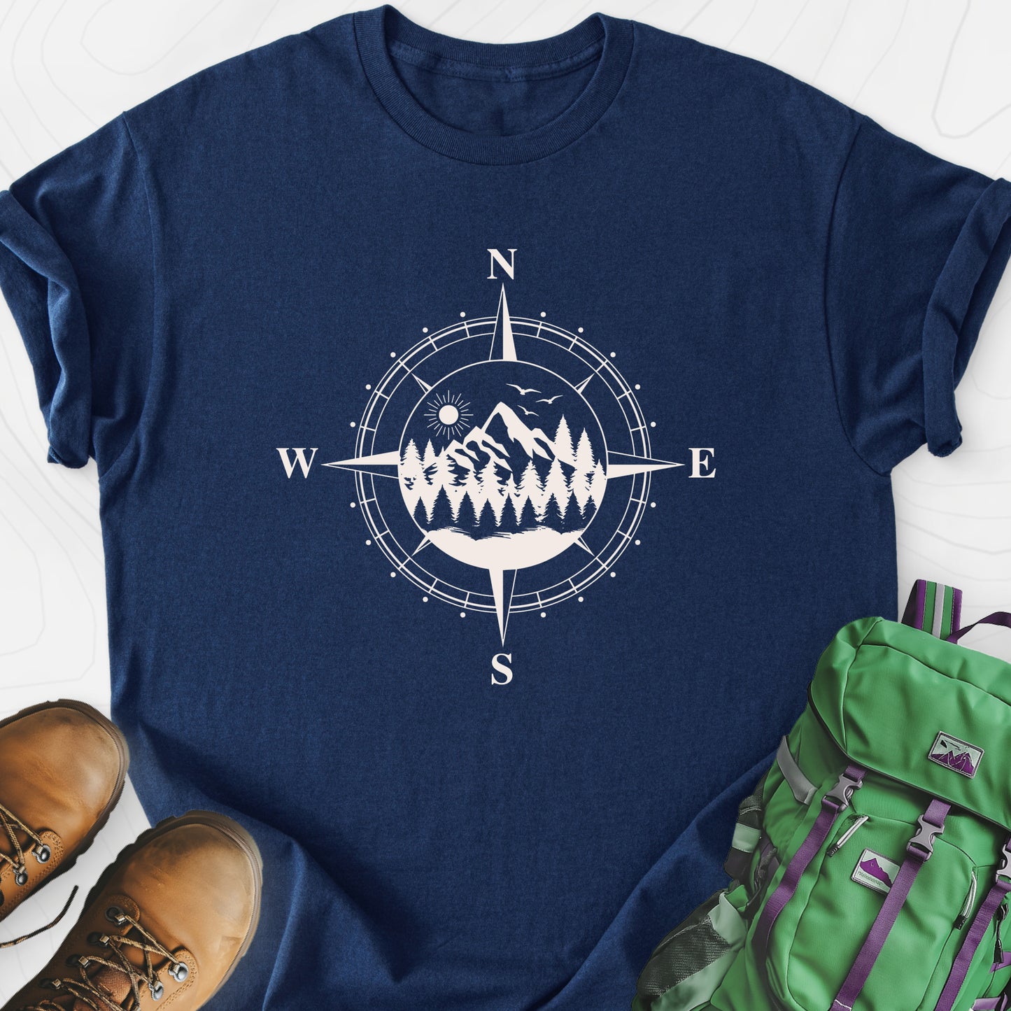 Compass in the Mountains Navy front print lightweight T-shirt