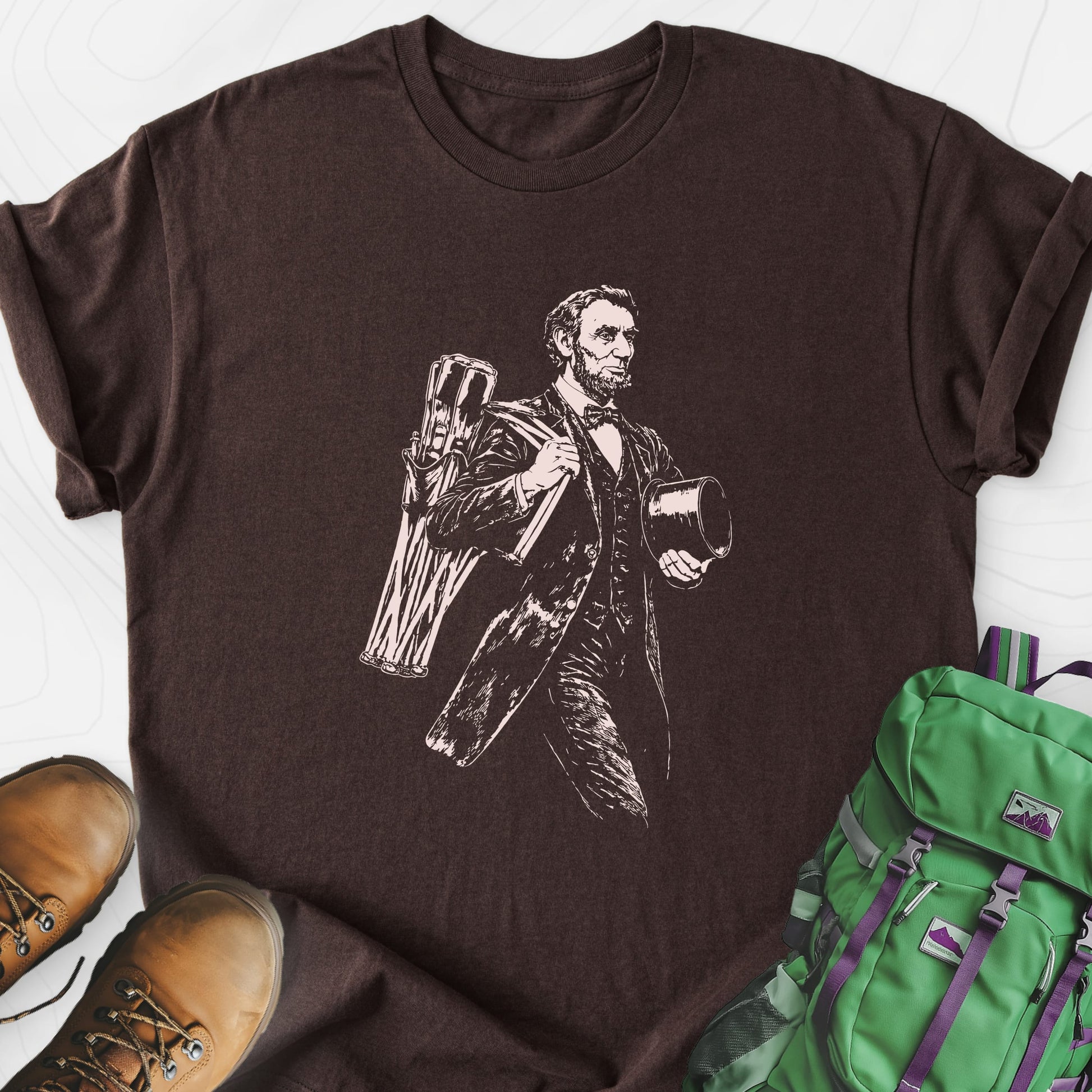 Lincoln Camping Gear Dark Chocolate front print lightweight T-shirt