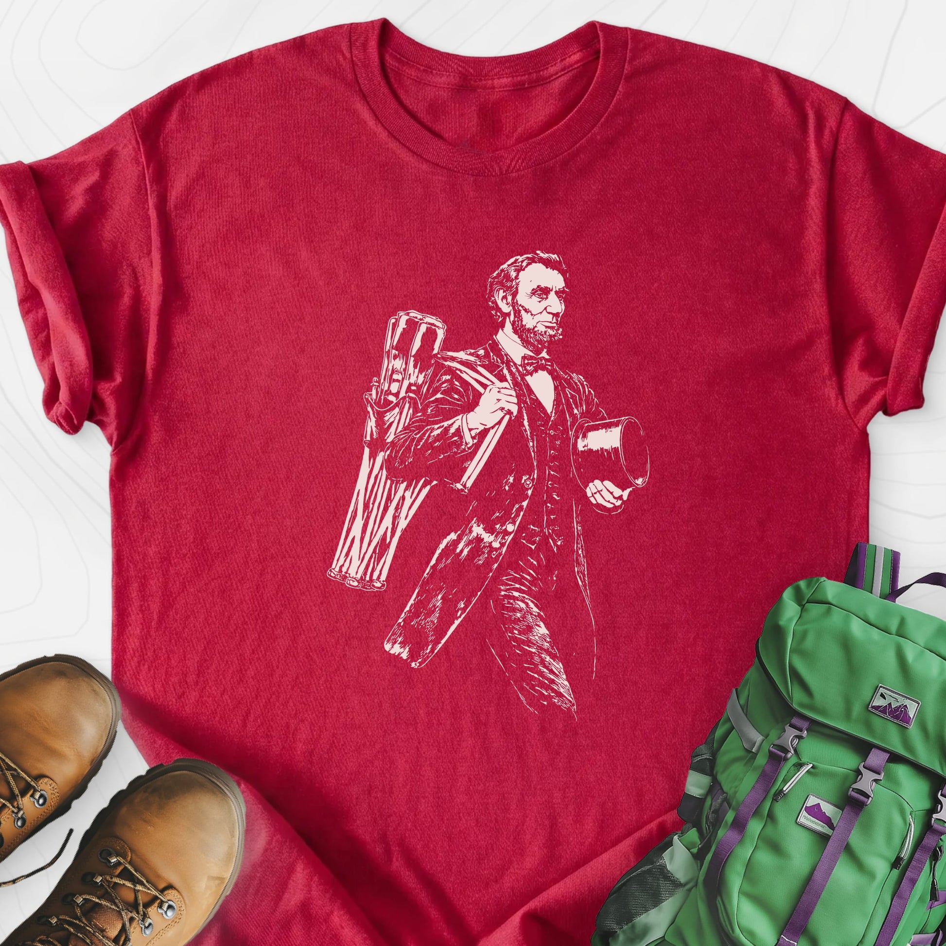 Lincoln Camping Gear Heather Red front print lightweight T-shirt