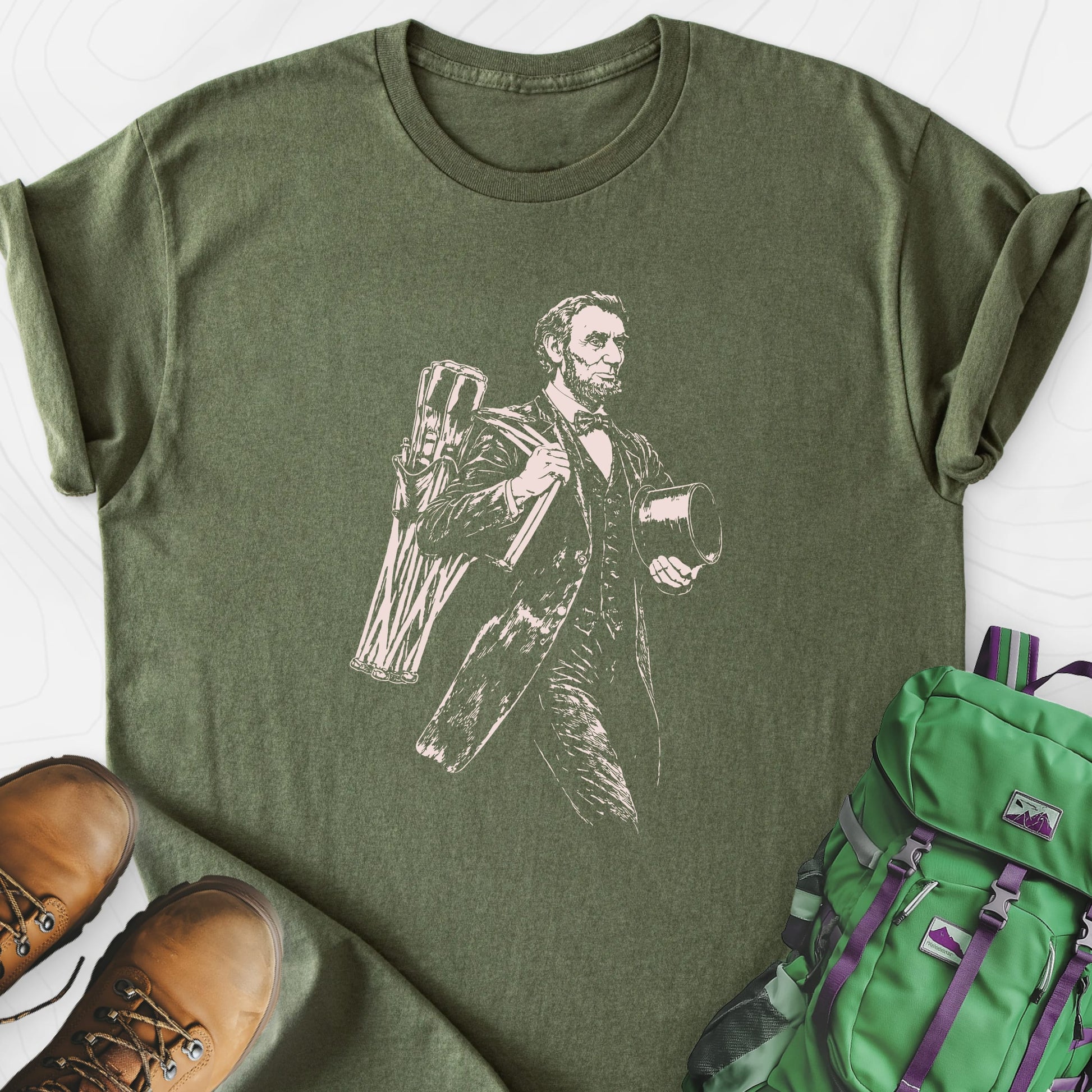 Lincoln Camping Gear Military Green front print lightweight T-shirt