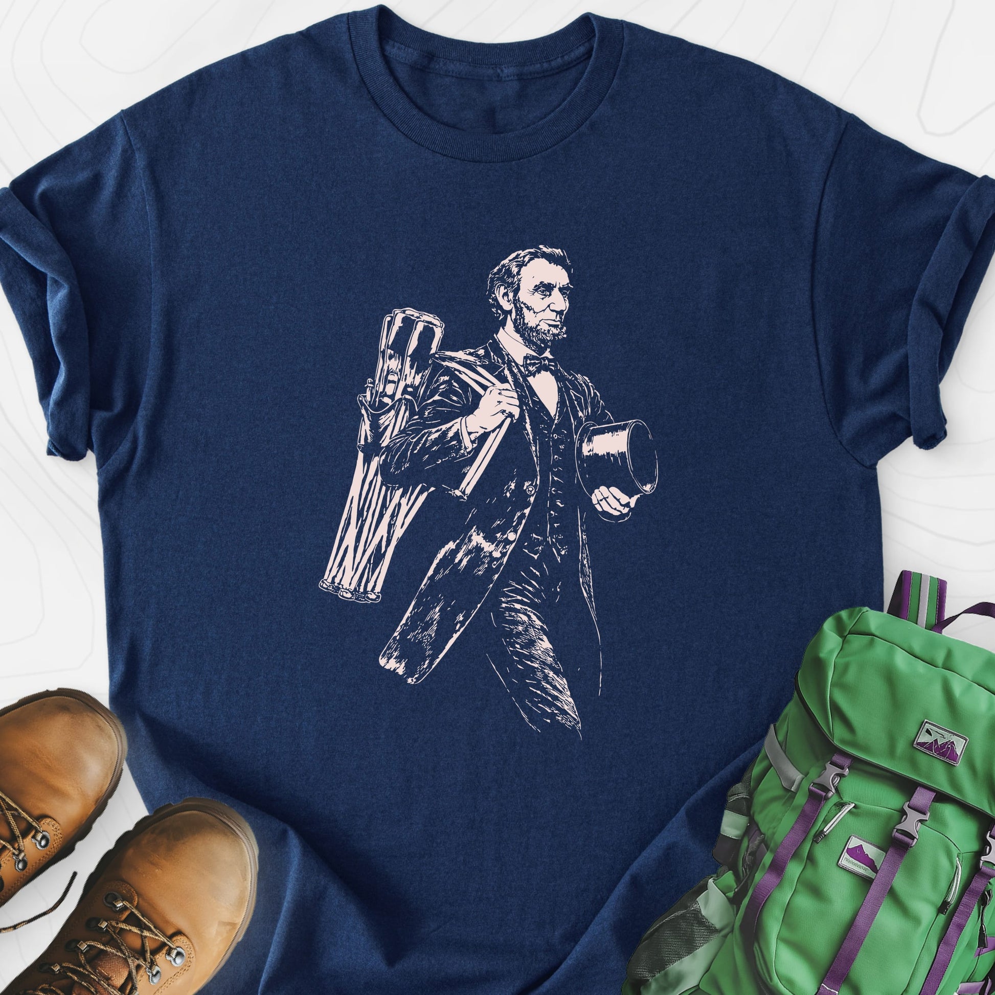 Lincoln Camping Gear Navy front print lightweight T-shirt
