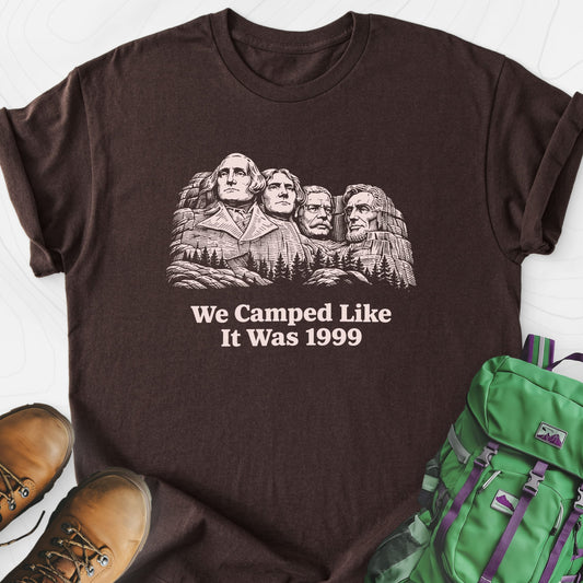 Camped Like 1999 Dark Chocolate front print lightweight T-shirt