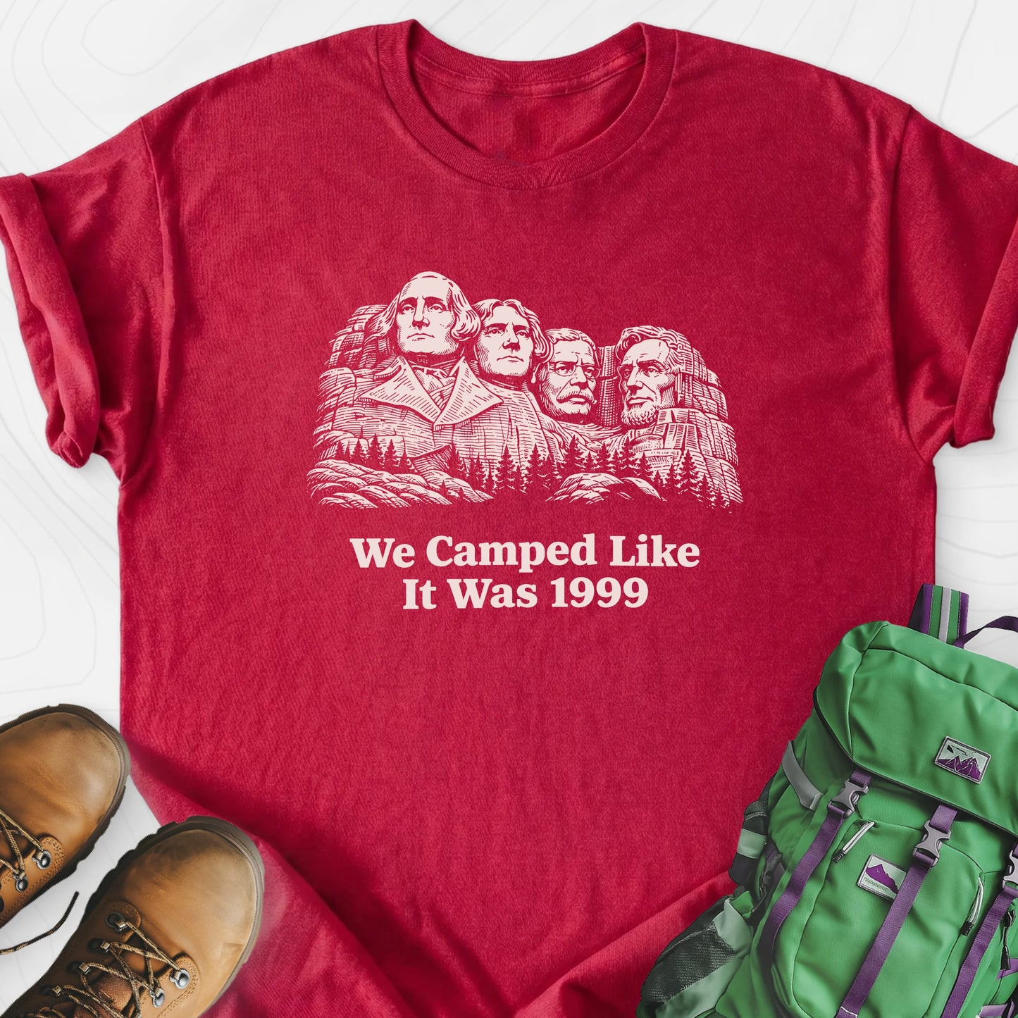 Camped Like 1999 Heather Red front print lightweight T-shirt