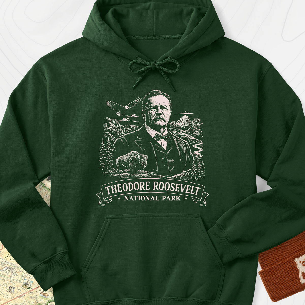 Roosevelt Mountain Badge Hoodie - Forest Green
