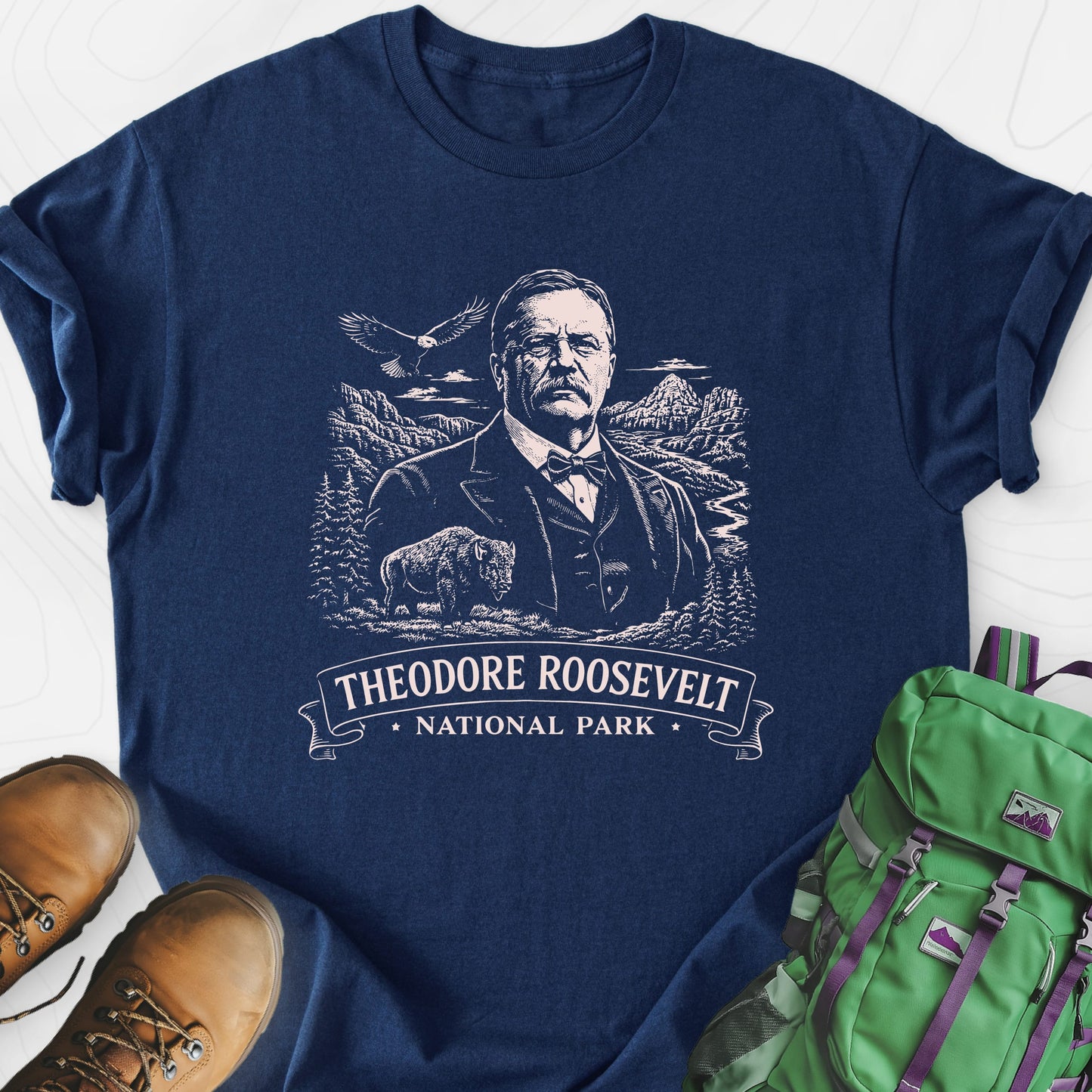 Roosevelt Mountain Badge Navy front print lightweight T-shirt