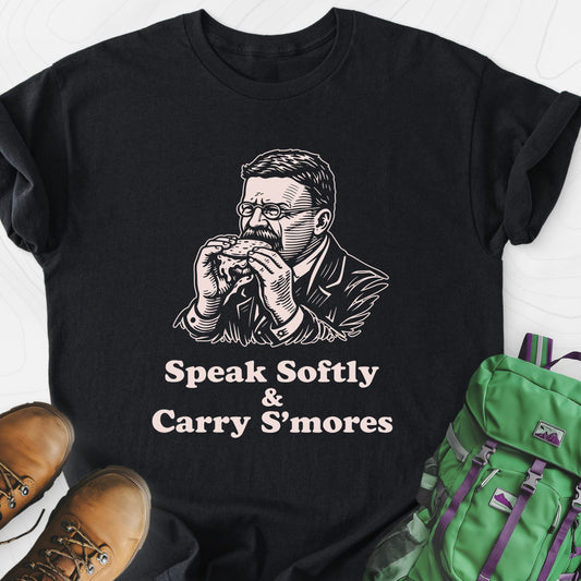 Roosevelt S’mores Black front print lightweight T-shirt