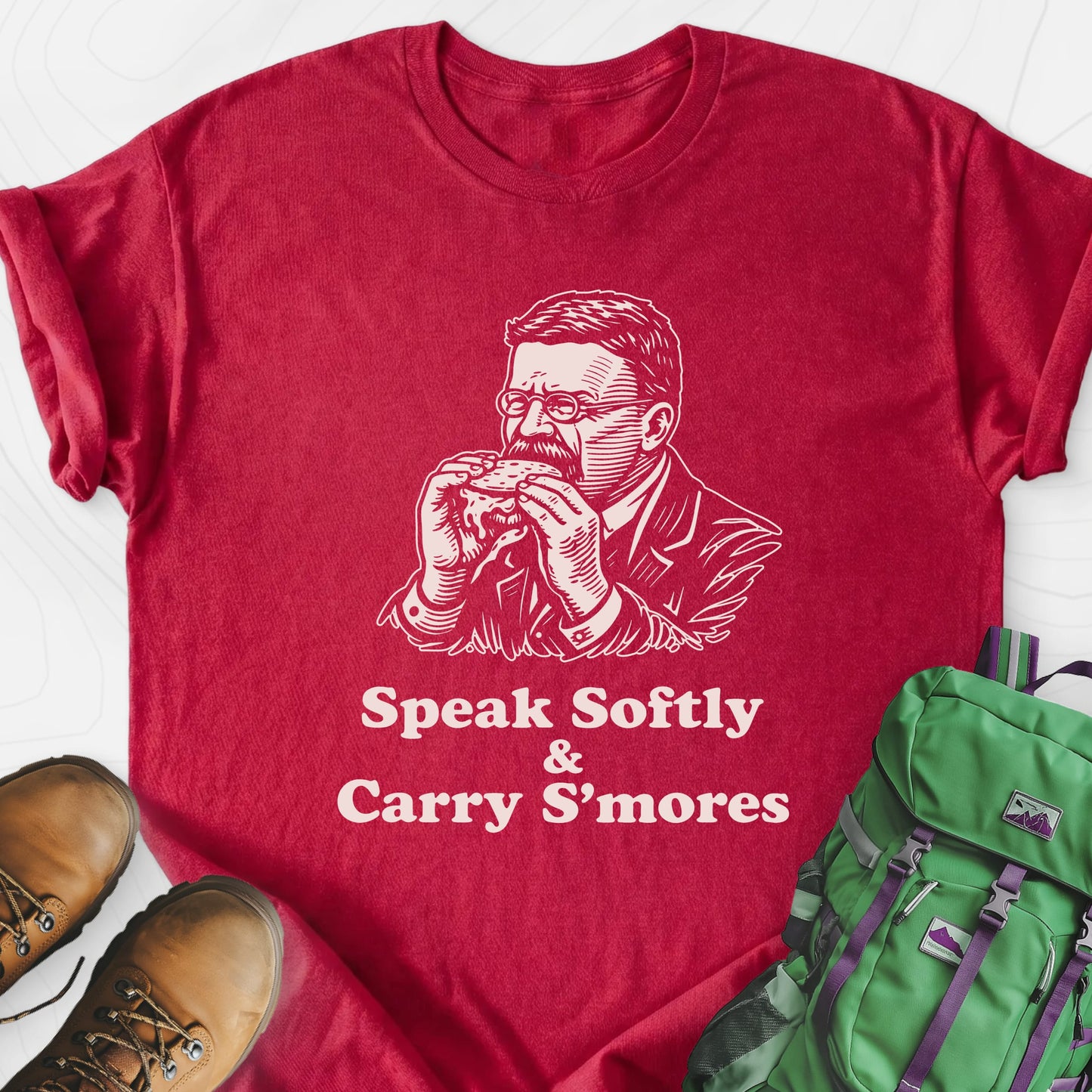 Roosevelt S’mores Heather Red front print lightweight T-shirt