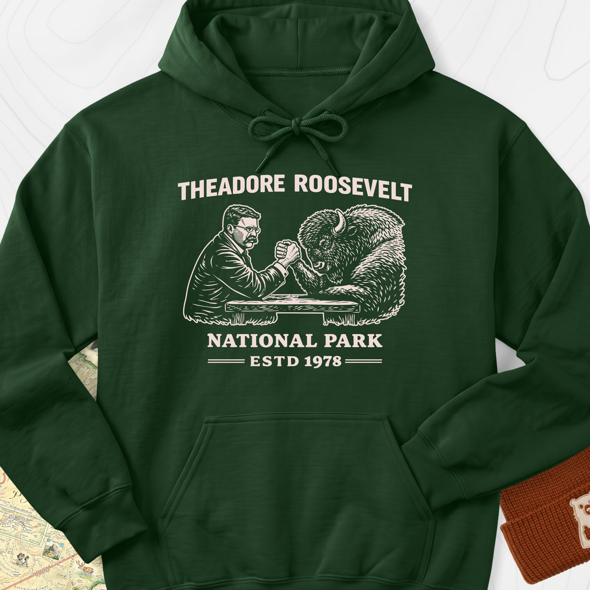 Roosevelt Bison Arm Wrestle Hoodie - Forest Green