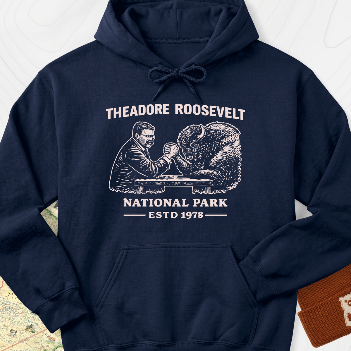 Roosevelt Bison Arm Wrestle Hoodie - Navy