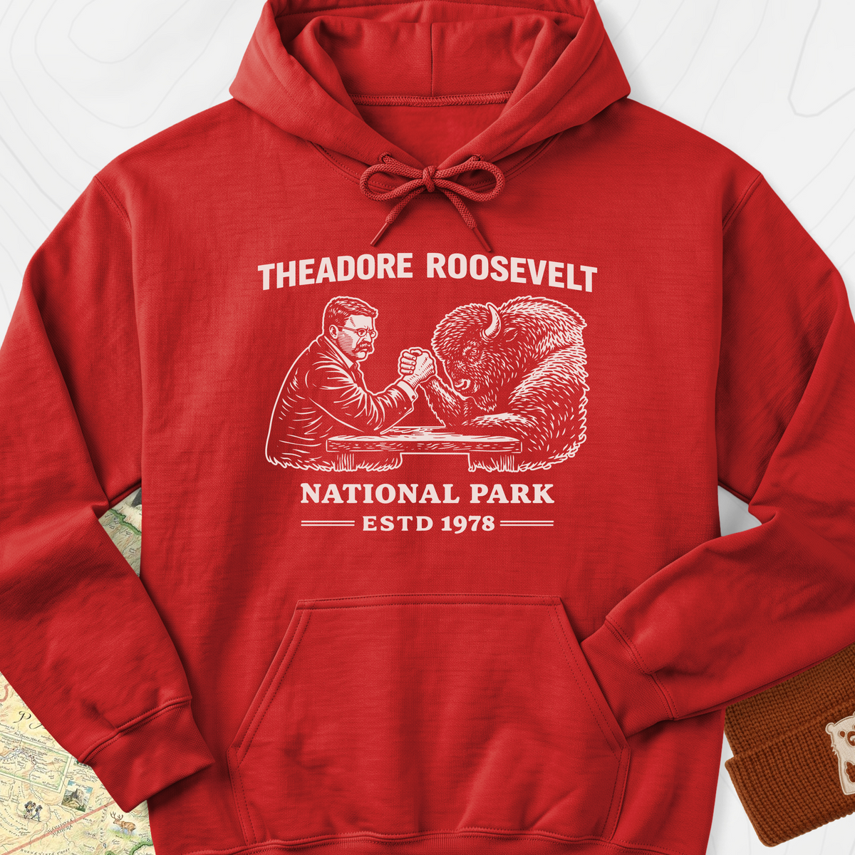 Roosevelt Bison Arm Wrestle Hoodie - Red