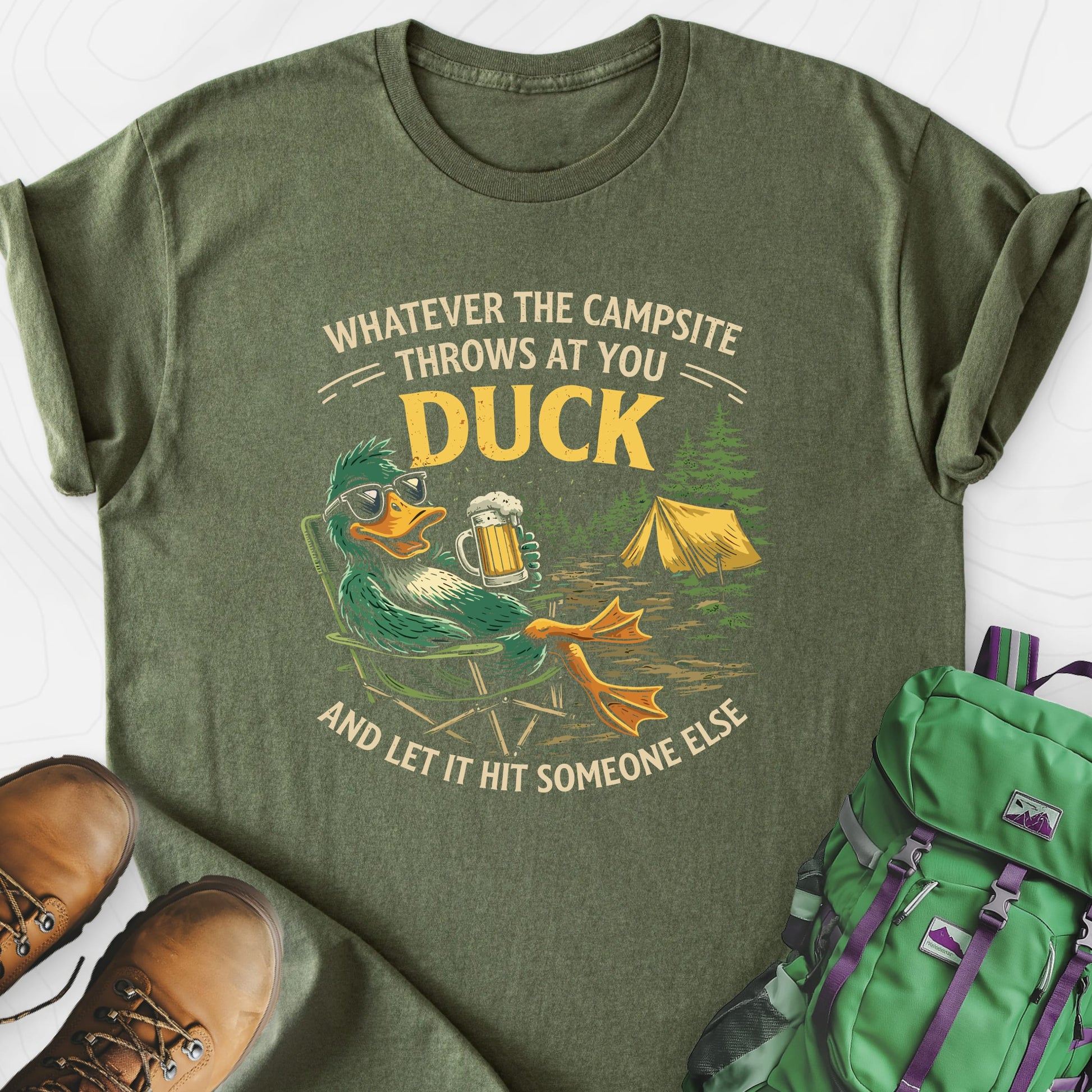 Duck and Let It Hit Military Green front print lightweight T-shirt