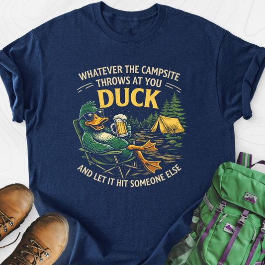 Duck and Let It Hit Navy front print lightweight T-shirt