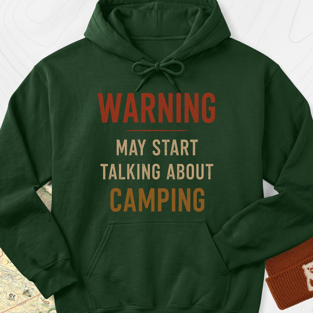 Camping Warning Hoodie - Forest Green