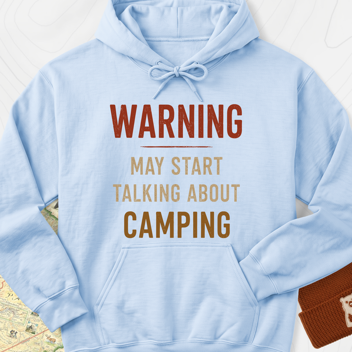 Camping Warning Hoodie - Light Blue
