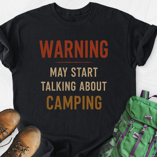 Camping Warning Black front print lightweight T-shirt