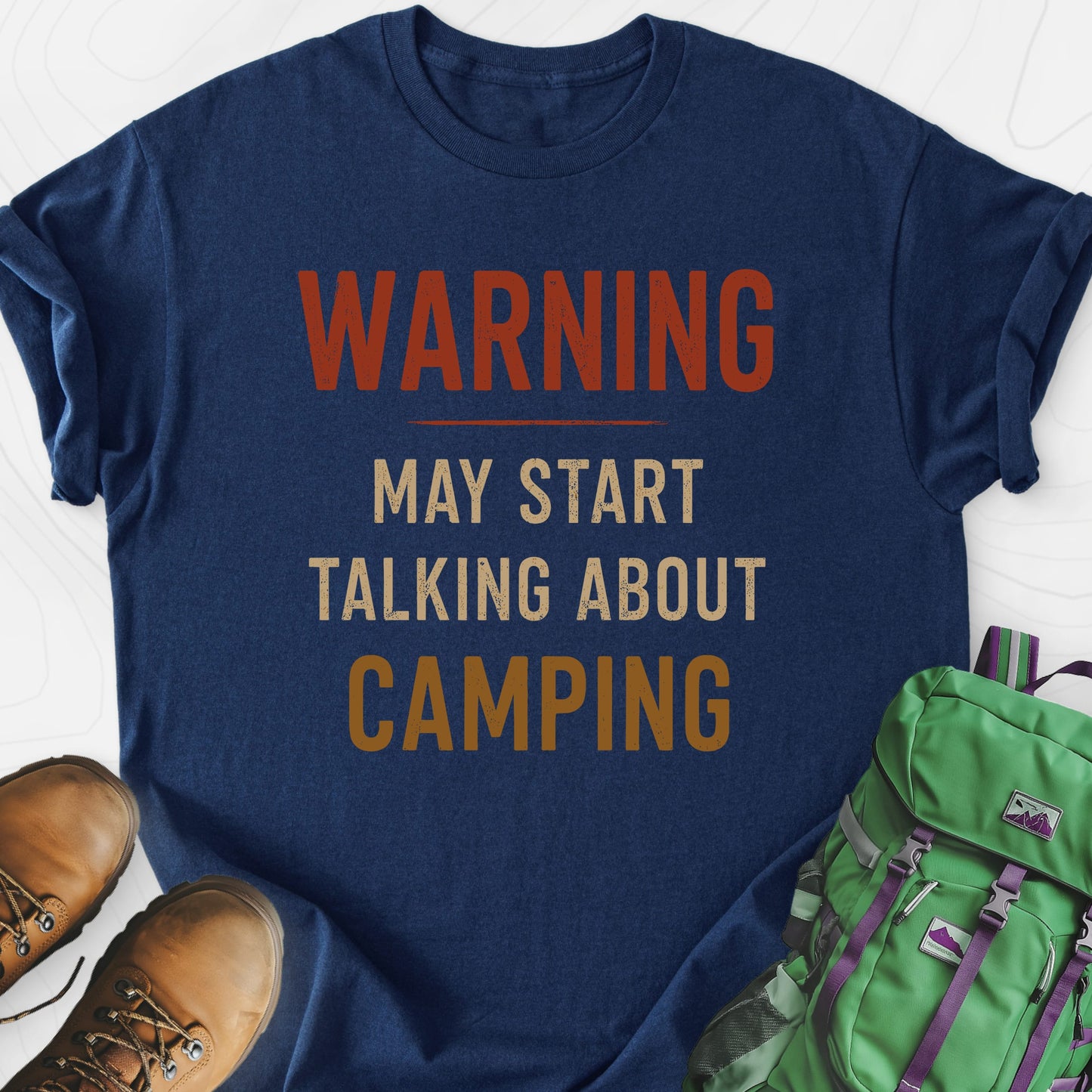 Camping Warning Navy front print lightweight T-shirt