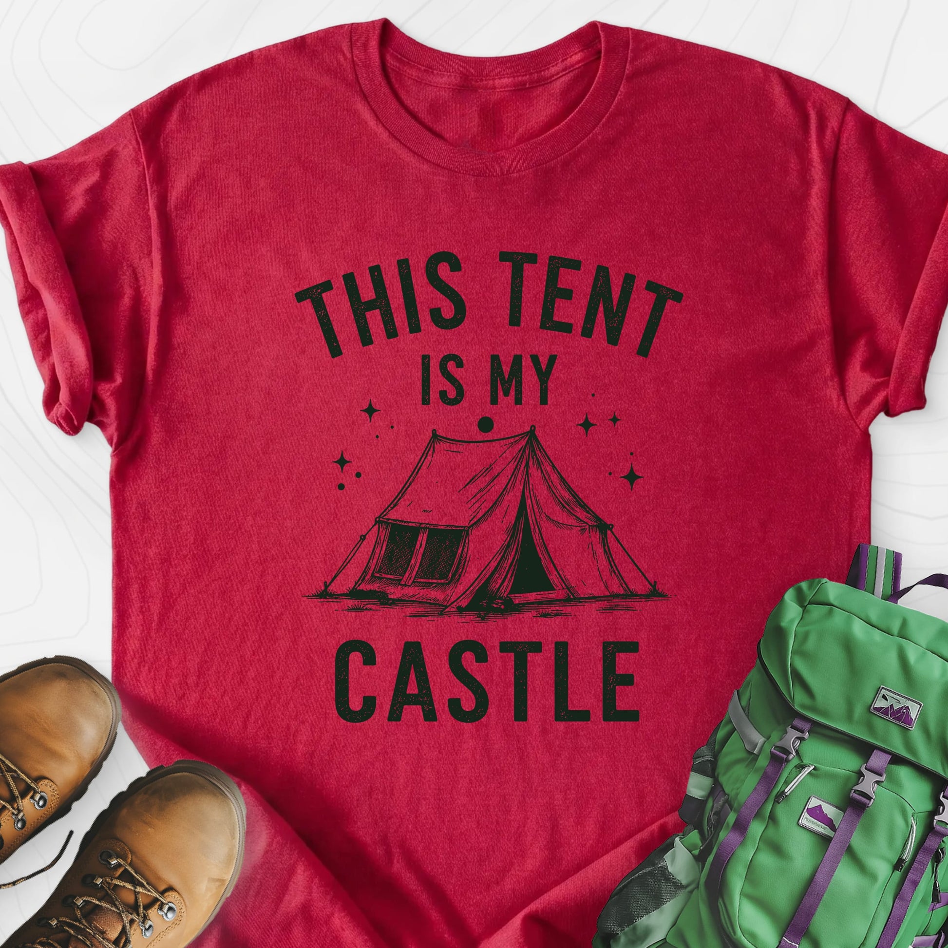 Tent Castle Heather Red front print lightweight T-shirt