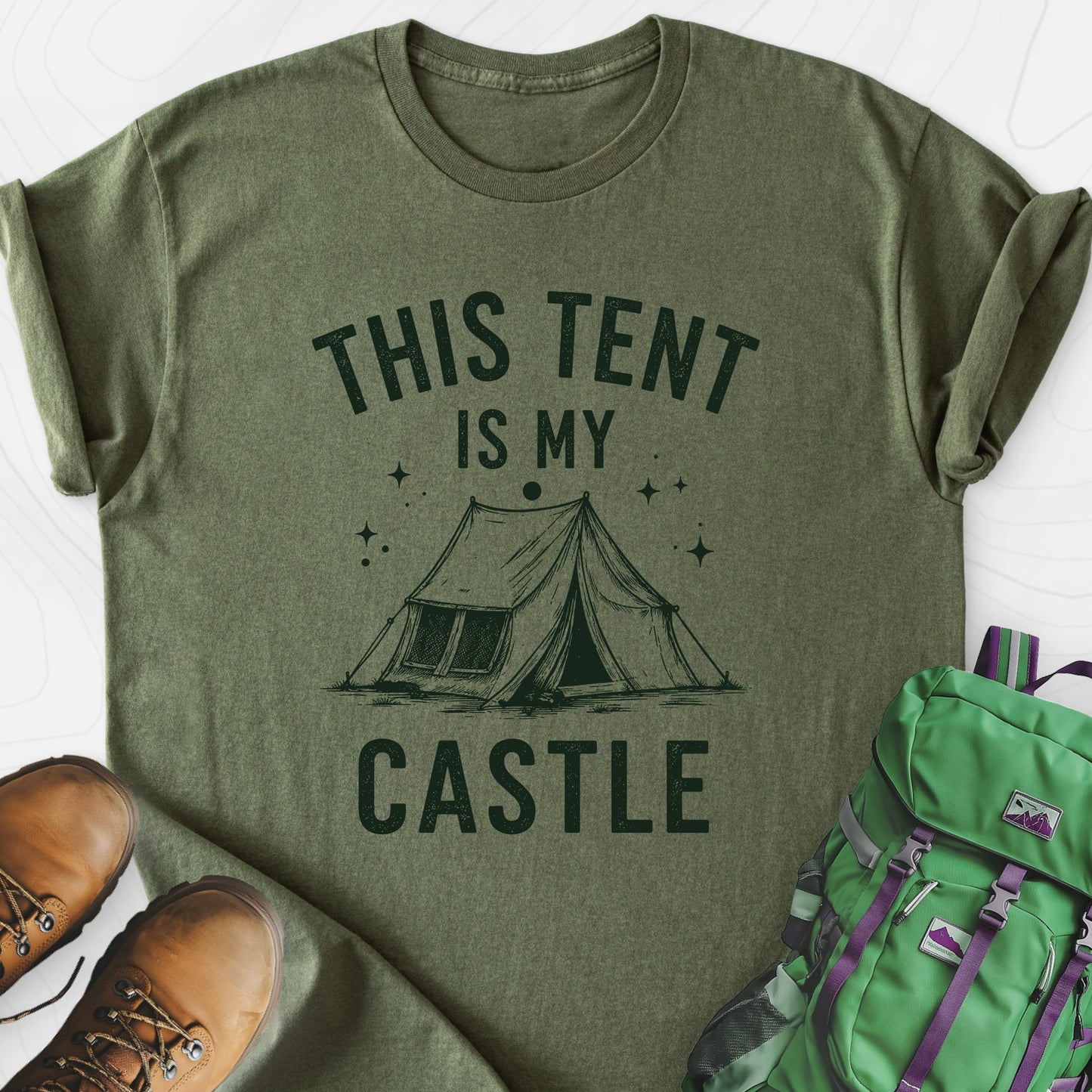 Tent Castle Military Green front print lightweight T-shirt