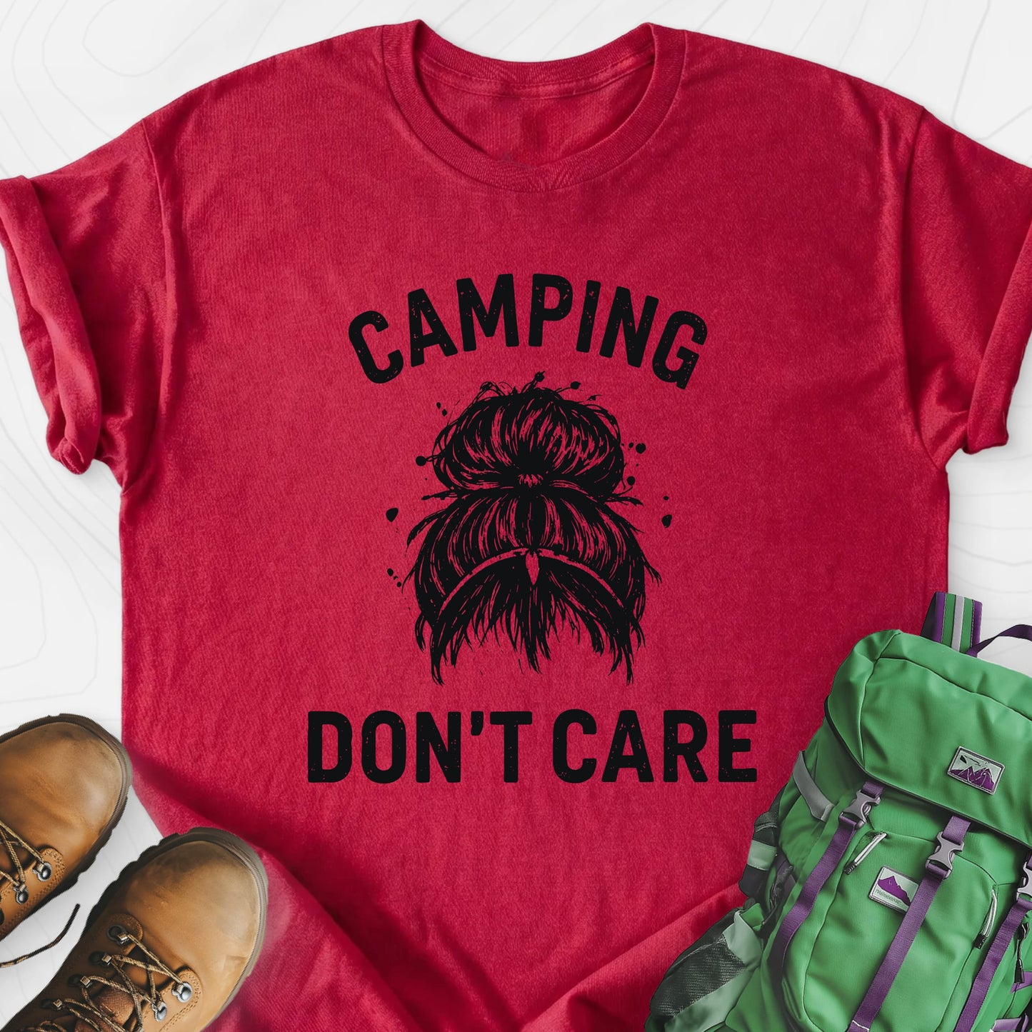 Camping Hair Heather Red front print lightweight T-shirt