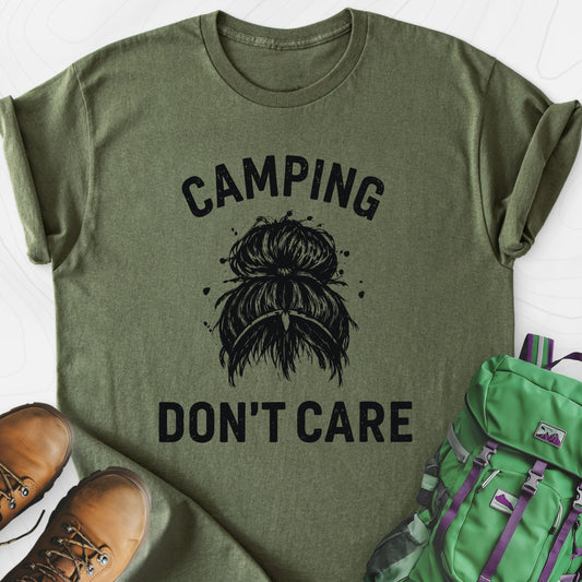 Camping Hair Military Green front print lightweight T-shirt