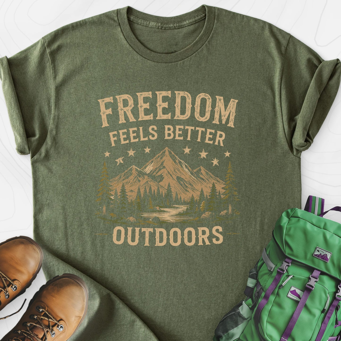 Freedom Outdoors Military Green front print lightweight T-shirt