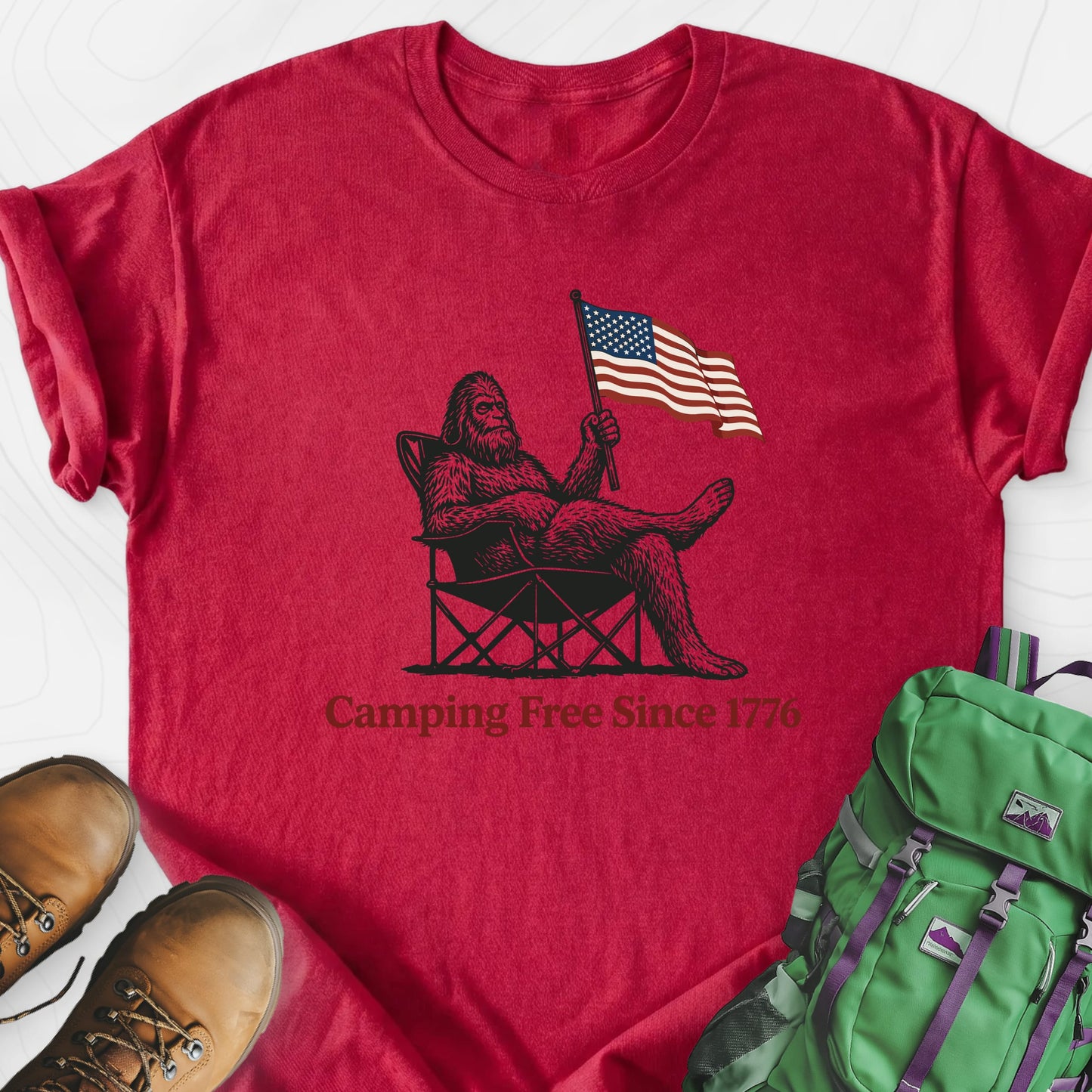 Camping Free Heather Red front print lightweight T-shirt