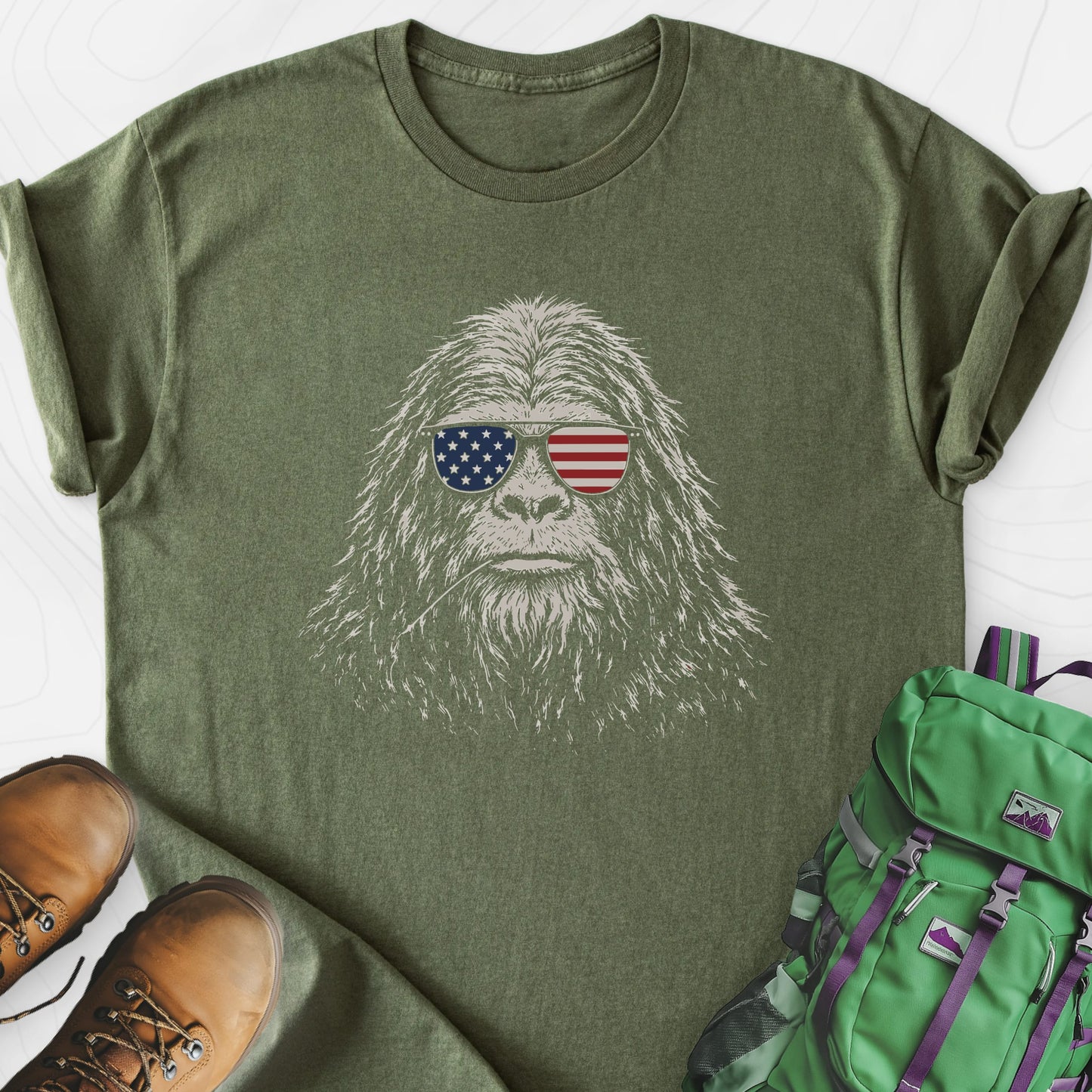 Bigfoot Freedom Shades Military Green front print lightweight T-shirt