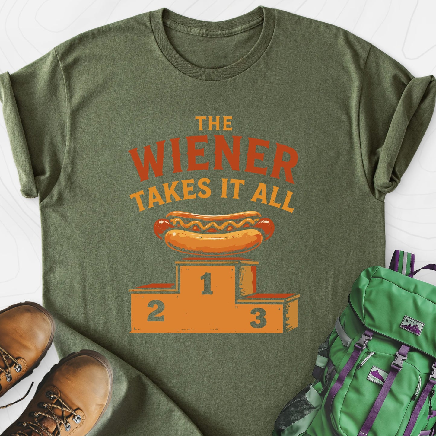 Wiener Winner Military Green front print lightweight T-shirt