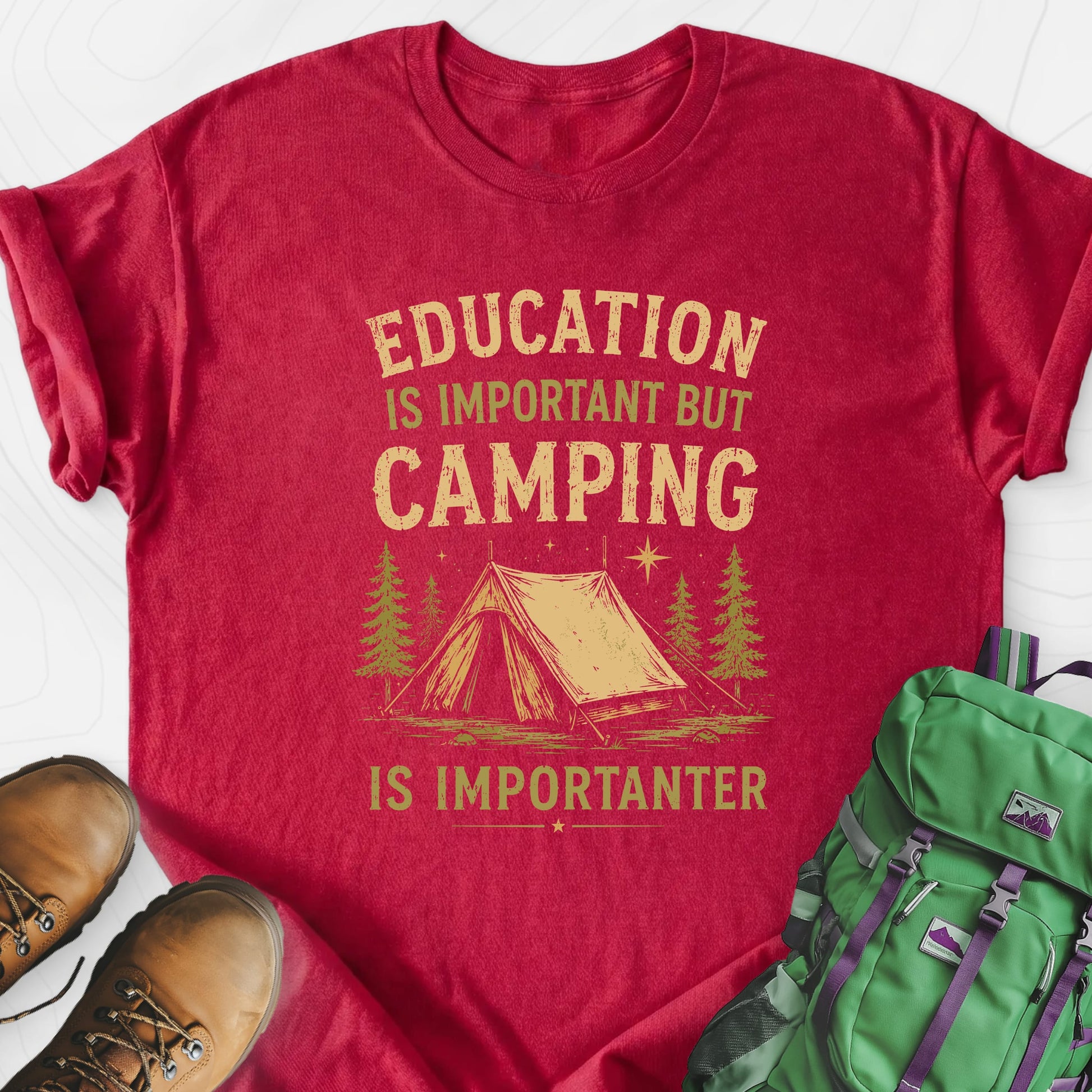 Camping Education Heather Red front print lightweight T-shirt