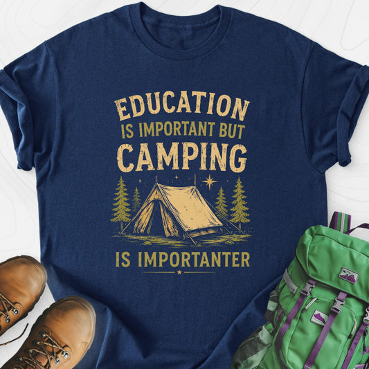 Camping Education Navy front print lightweight T-shirt