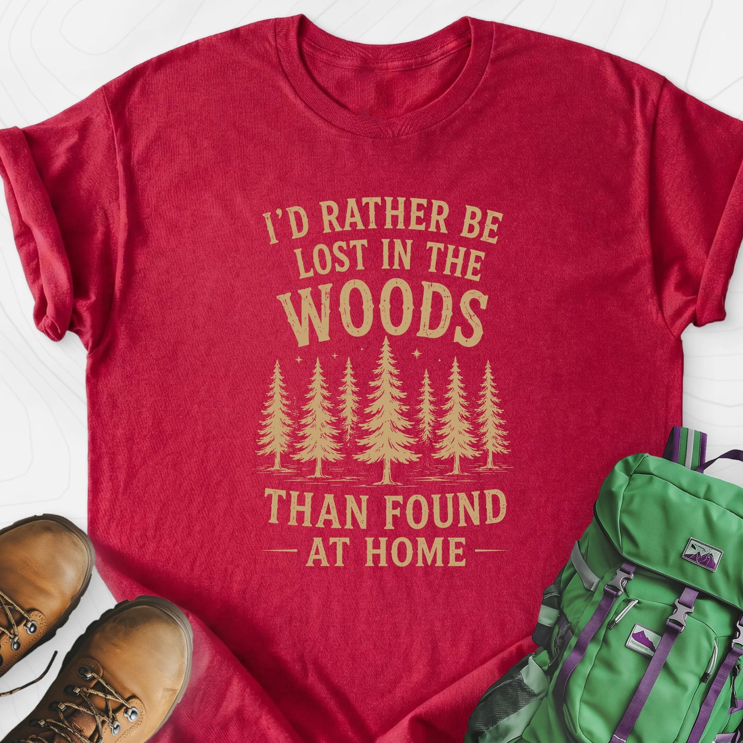 Lost in the Woods Heather Red front print lightweight T-shirt