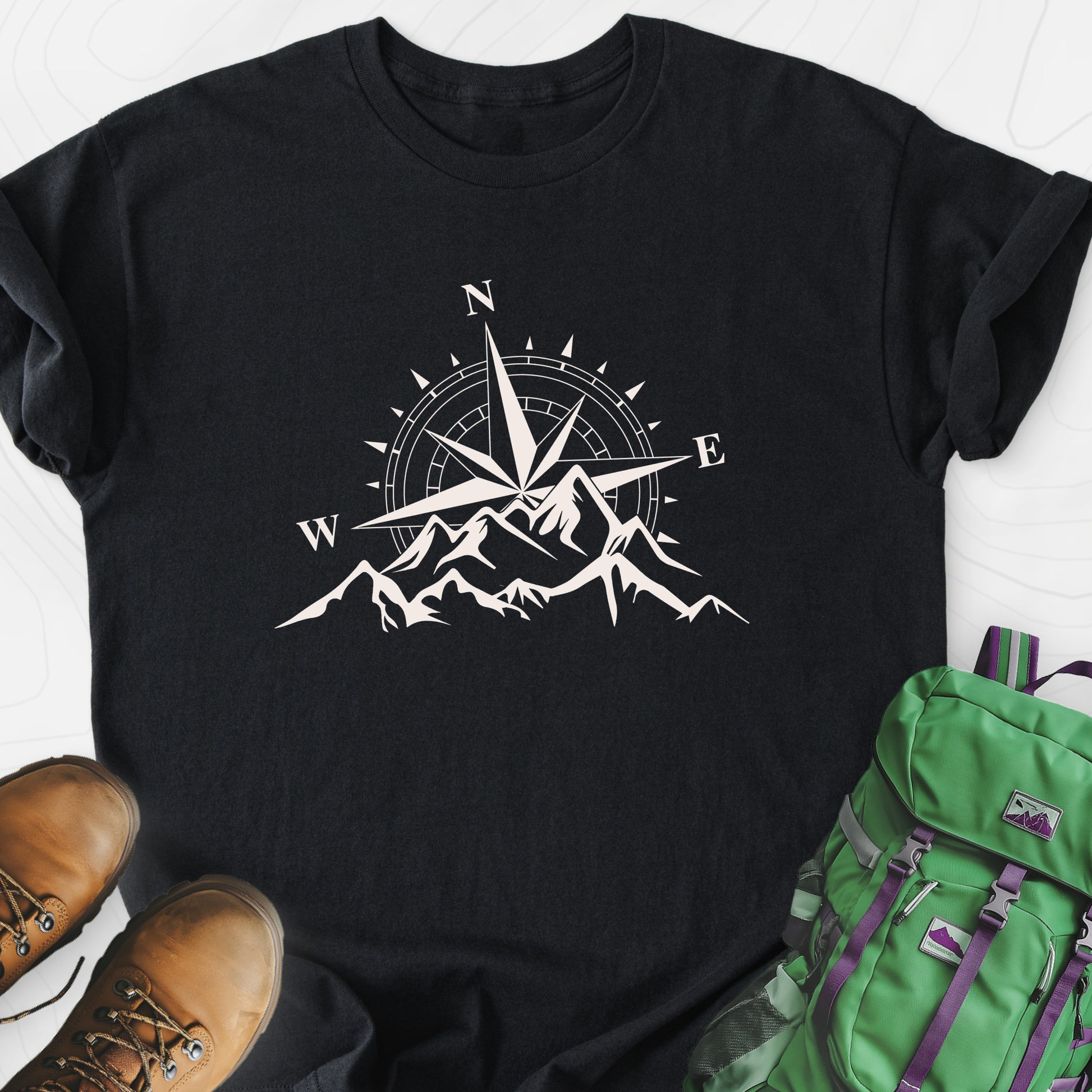 Compass Sunset Black front print lightweight T-shirt