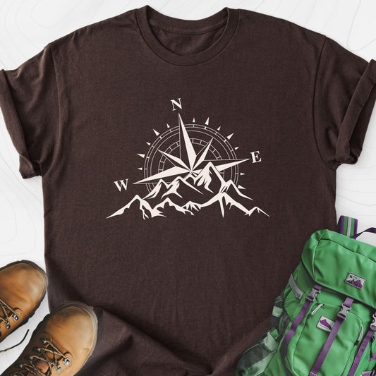 Compass Sunset Dark Chocolate front print lightweight T-shirt
