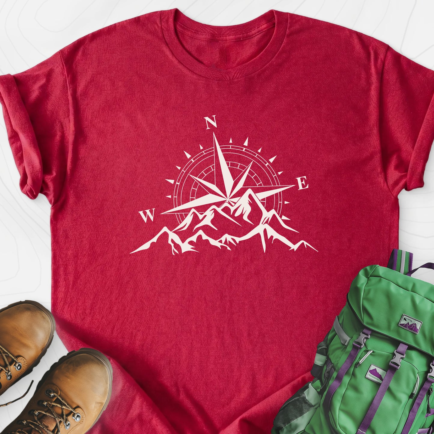 Compass Sunset Heather Red front print lightweight T-shirt