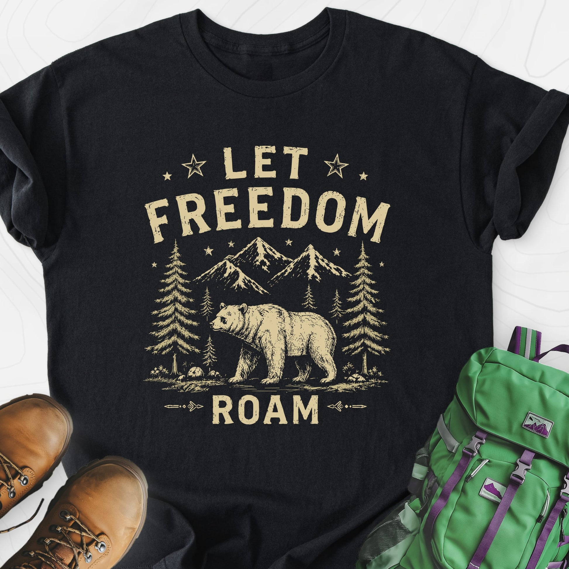 Let Freedom Roam Black front print lightweight T-shirt