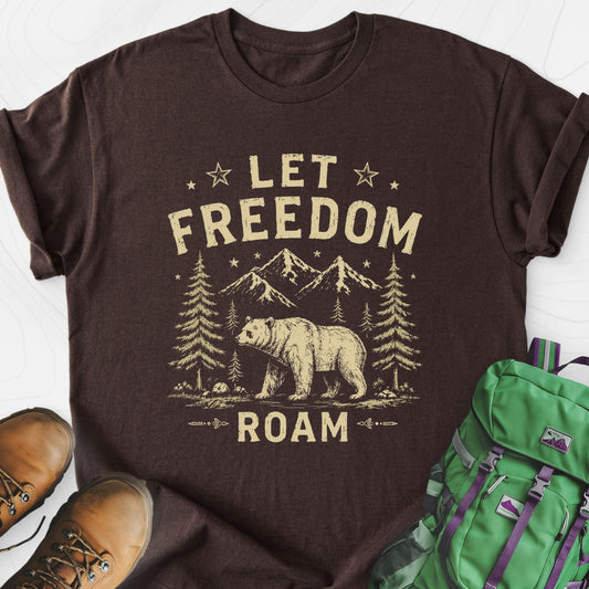 Let Freedom Roam Dark Chocolate front print lightweight T-shirt