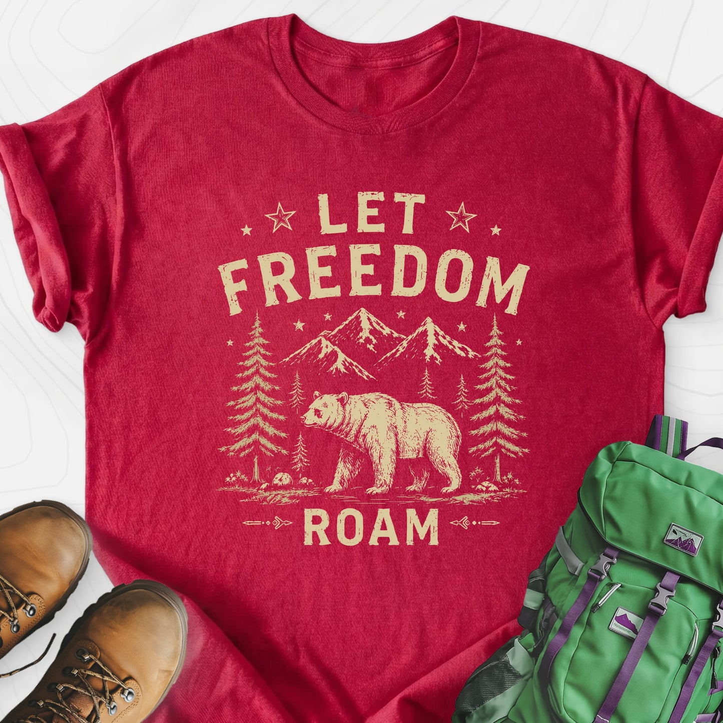 Let Freedom Roam Heather Red front print lightweight T-shirt