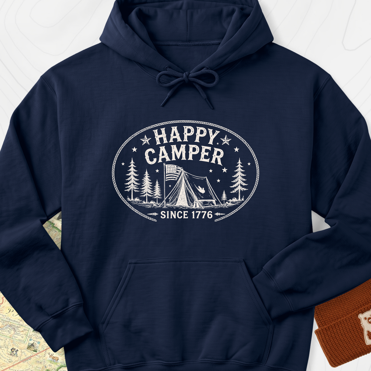 Happy Camper Badge Hoodie - Navy
