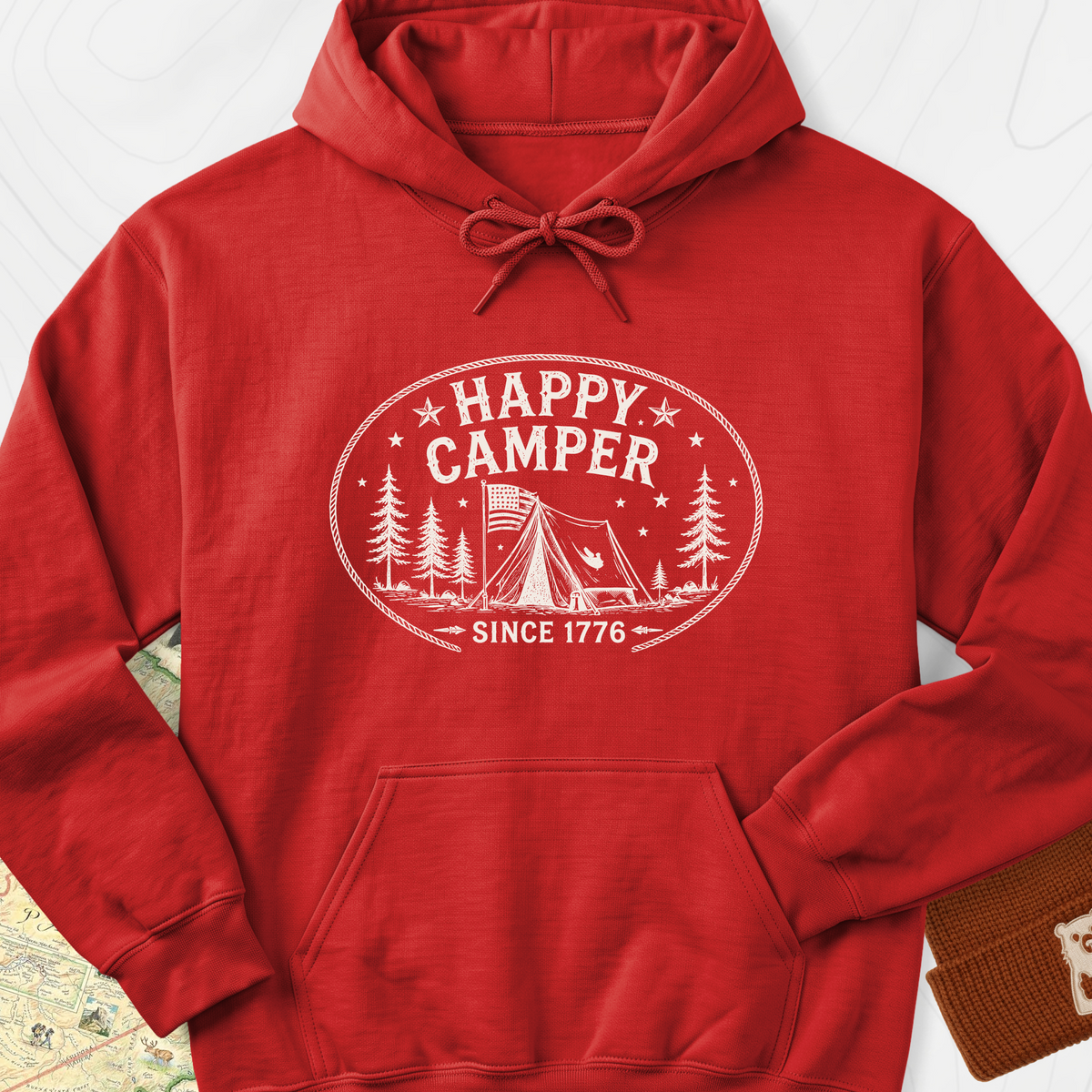 Happy Camper Badge Hoodie - Red