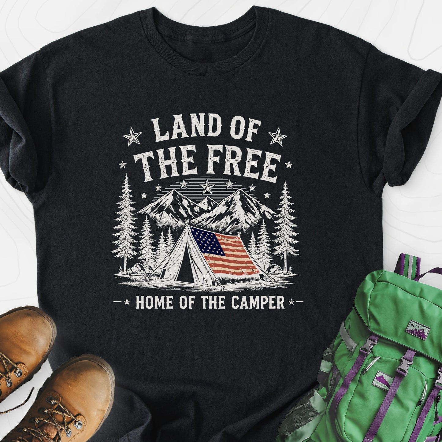 Land of the Camper Black front print lightweight T-shirt
