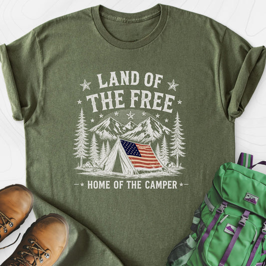 Land of the Camper Military Green front print lightweight T-shirt