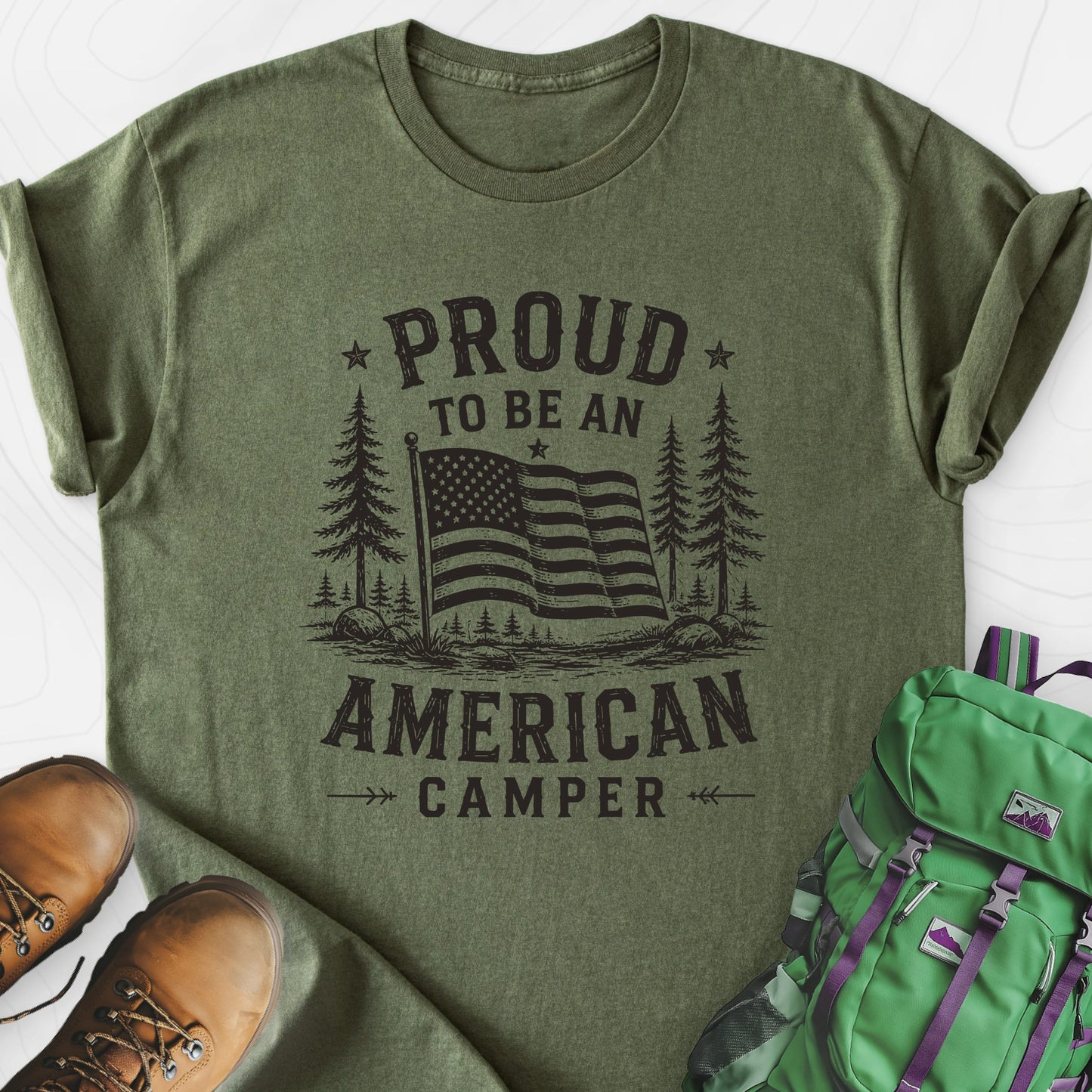 American Camper Military Green front print lightweight T-shirt