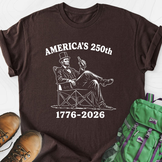 America’s 250th Lincoln Dark Chocolate front print lightweight T-shirt