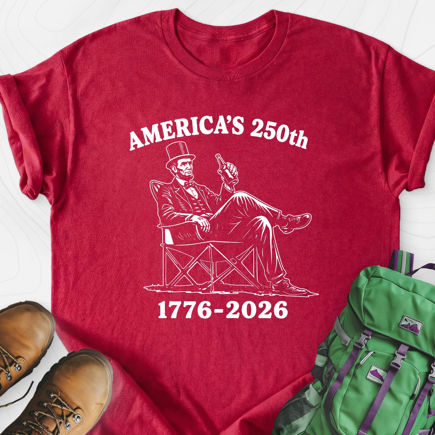 America’s 250th Lincoln Heather Red front print lightweight T-shirt