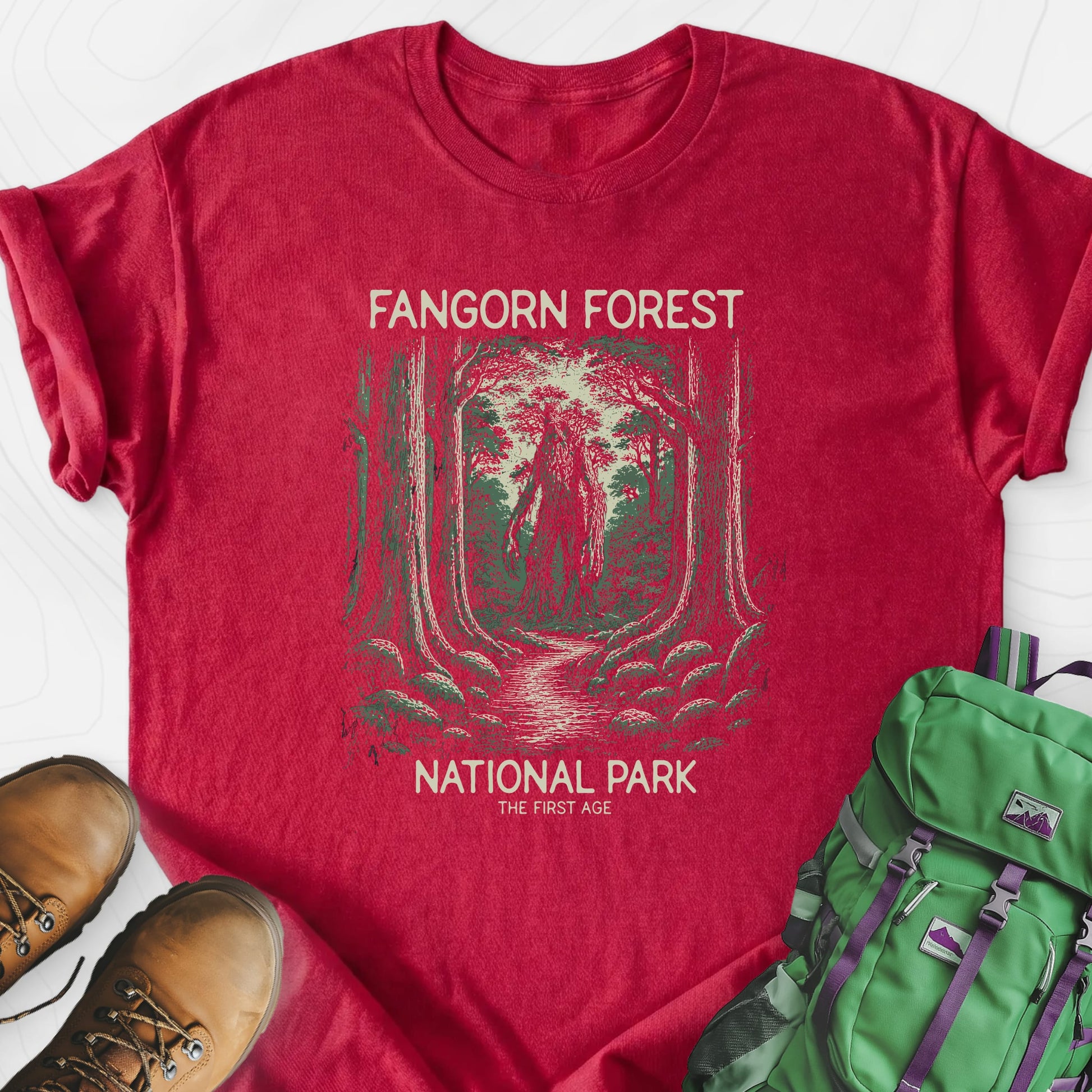 Fangorn Forest Heather Red front print lightweight T-shirt